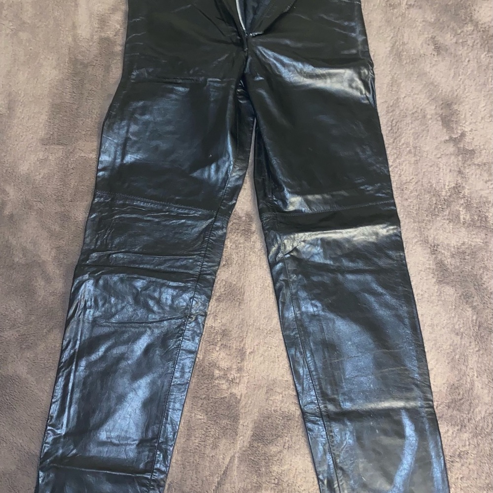 G-III Vintage Black Straight Leg Leather Pants
